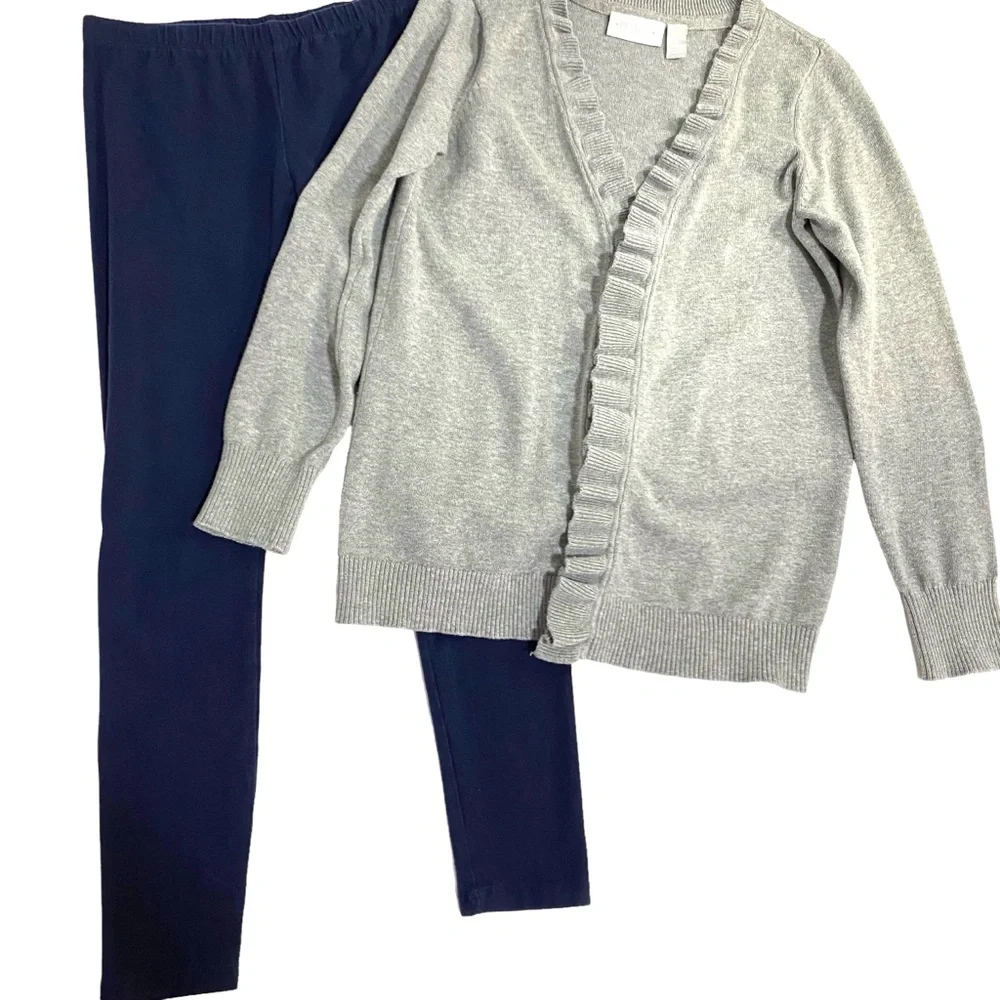 THE CHILDREN’S PLACE Cardigan Sweater Leggings Pants Set Size 10 Gray Navy Blue